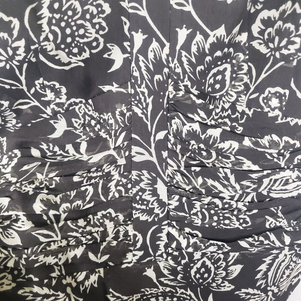 Women's Ann Taylor Brown Chiffon Floral Ruched Business Casual Attire Size 02 - Picture 5 of 11
